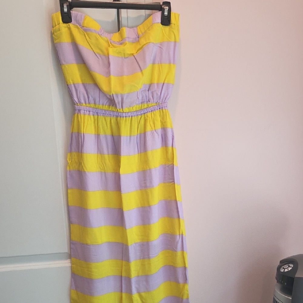 Yellow and Lavender Striped Maxi Dress